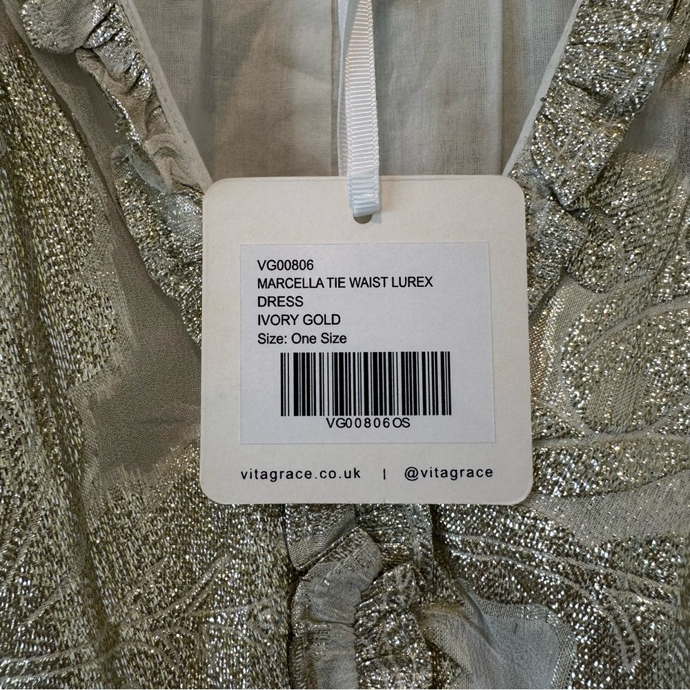 Vita Grace Marcella Lurex Tie Waist Dress Metallic Gold Bridal White Wedding - Picture 3 of 11